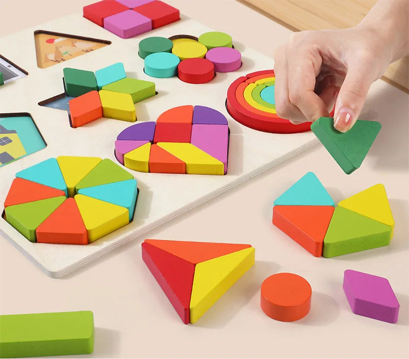 Geometrische Formem und Puzzle aus Holz - Sensorisches Spielzeug für die Entwicklung deines Kindes