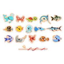 Lade das Bild in den Galerie-Viewer, Wooden Fishing Game Cartoon Marine Life Cognition Fish Rod Magnetic Toys for Children Early Educational Parent-child Interactive
