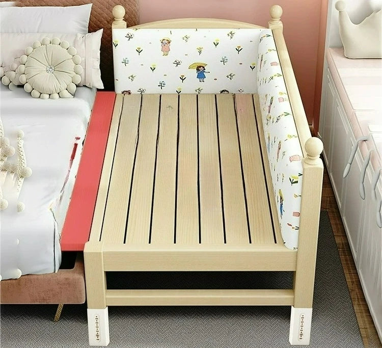 Anpassbares Spleißbett, breites Nachttisch-Artefakt, Baby-Flachbett, verstellbares Kinderbett aus massivem Holz für Jungen und Mädchen