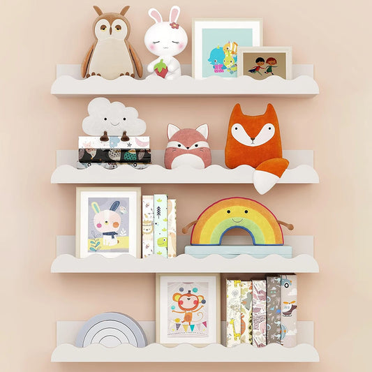 Weißes gewelltes schwebendes Holzregal, Schlafzimmer, Wandregal, Aufbewahrung, Wandregal, Zuhause, Spielzeug, Organizer, Bücher, Leiste, Kinderzimmer, Wanddekoration