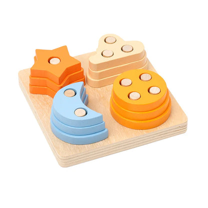 Montessori Wooden Educational Toys for Children 1 2Y Baby Shape Color Sorter Block Puzzles Toddler Large Geometric Stacking Toys
