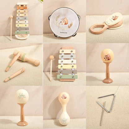 Montessori-Musikinstrumente aus Holz für Babys, Xylophon, Rassel, Trommel, Musikaufhaltung, Lernspielzeug, Weihnachtsgeschenk