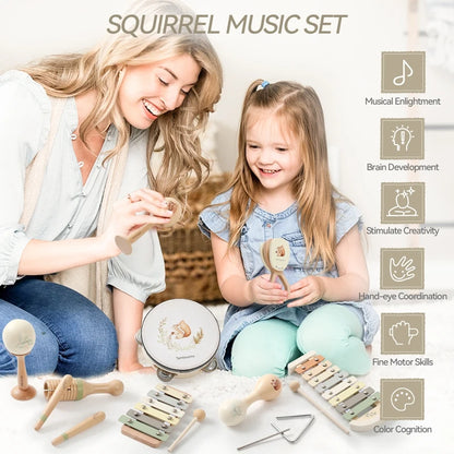 Montessori-Musikinstrumente aus Holz für Babys, Xylophon, Rassel, Trommel, Musikaufhaltung, Lernspielzeug, Weihnachtsgeschenk