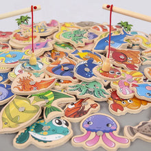 Lade das Bild in den Galerie-Viewer, Wooden Fishing Game Cartoon Marine Life Cognition Fish Rod Magnetic Toys for Children Early Educational Parent-child Interactive
