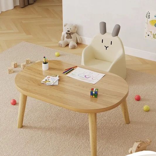 Kindertisch, Kinder-Studienschreibtisch, ovale Beine aus massivem Holz, einfache Montage, kleines Schreiben, Lesen, Spielen, Spielzeug, Zuhause, Beistelltisch, Kinderschreibtisch