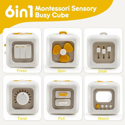 Montessori-Aktivitätswürfel, 6-in-1, Mehrzweck-Beschäftigungswürfel
