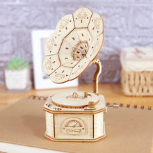 Lade das Bild in den Galerie-Viewer, 3D Holz Grammophon Spieluhr Puzzles Kits für Teenager Erwachsene Baumodelle Set Spielzeug DIY Montage Maschinenbau Weihnachtsgeschenk
