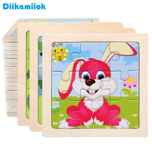 11 cm/4,33 in Kinder Holz Puzzle Spiele Cartoon Tier Fahrzeug Muster Kinder Montessori Pädagogisches Spielzeug