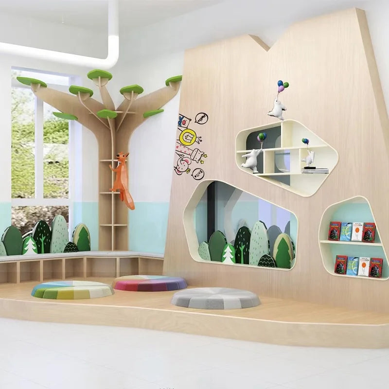 Benutzerdefinierte Baumhaus Dekoration Montessori Kinderzimmer Möbel Holz Lernen Ecke Bereich Versorgung Vorschulmöbel