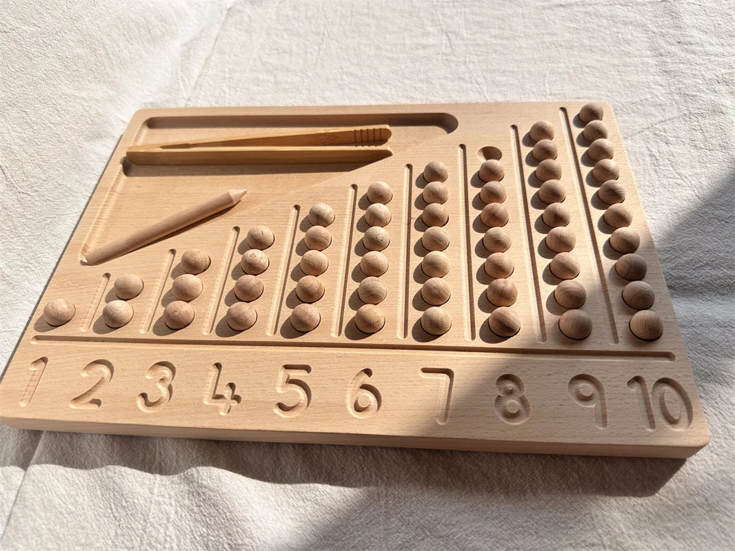 Montessori Sinnes Holzspielzeug Buche Caculate Halbtablett Hundert Brett mit Filzkugeln Alphabete Zahlen Kreatives Spielen