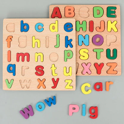 Kinder Puzzle Alphabet - Zahlen -Geometrische Formen aus Holz - Montessori Pädagogisches Spielzeug für Vorschulkinder