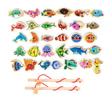 Lade das Bild in den Galerie-Viewer, Wooden Fishing Game Cartoon Marine Life Cognition Fish Rod Magnetic Toys for Children Early Educational Parent-child Interactive
