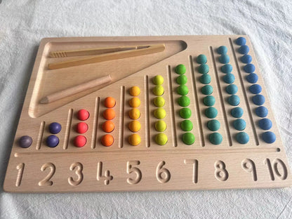 Montessori Sinnes Holzspielzeug Buche Caculate Halbtablett Hundert Brett mit Filzkugeln Alphabete Zahlen Kreatives Spielen