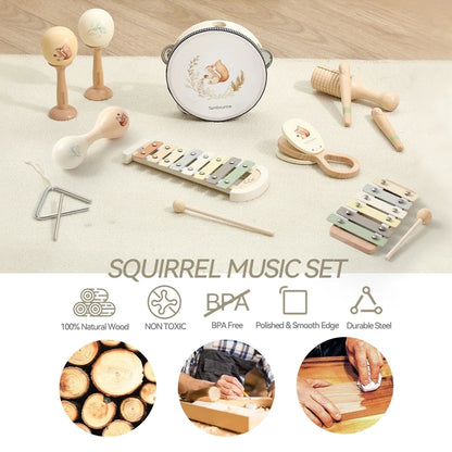 Montessori-Musikinstrumente aus Holz für Babys, Xylophon, Rassel, Trommel, Musikaufhaltung, Lernspielzeug, Weihnachtsgeschenk