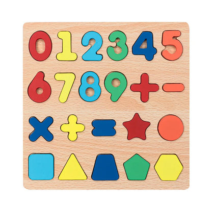 Kinder Puzzle Alphabet - Zahlen -Geometrische Formen aus Holz - Montessori Pädagogisches Spielzeug für Vorschulkinder