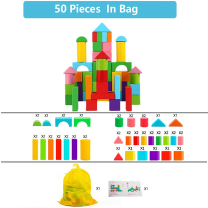 Holzbausteine-Set mit Aufbewahrungstasche, Holzspielzeug für Kinder, zusammengebaute Bausteine, frühes Lernspielzeug für Kinder