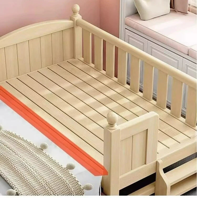 Anpassbares Spleißbett, breites Nachttisch-Artefakt, Baby-Flachbett, verstellbares Kinderbett aus massivem Holz für Jungen und Mädchen