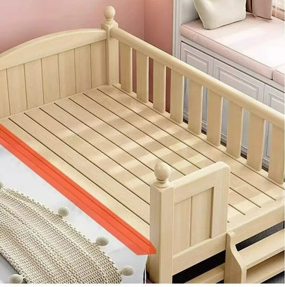 Anpassbares Spleißbett, breites Nachttisch-Artefakt, Baby-Flachbett, verstellbares Kinderbett aus massivem Holz für Jungen und Mädchen
