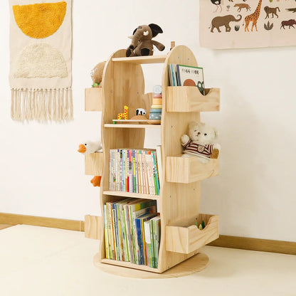 Modernes drehbares Bücherregal aus massivem Holz und Edelstahl, Wohnzimmermöbel für den Heimgebrauch, Kinder-Montessori-Bücherregal