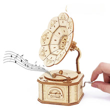 Lade das Bild in den Galerie-Viewer, 3D Holz Grammophon Spieluhr Puzzles Kits für Teenager Erwachsene Baumodelle Set Spielzeug DIY Montage Maschinenbau Weihnachtsgeschenk
