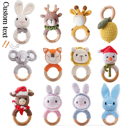 1Pc Angepasst Baby Beißring Holz Armband Häkeln Rassel Spielzeug BPA FREI Häkeln Zitrone Hase Nagetier Rassel Neugeborenen Spielzeug Geschenk