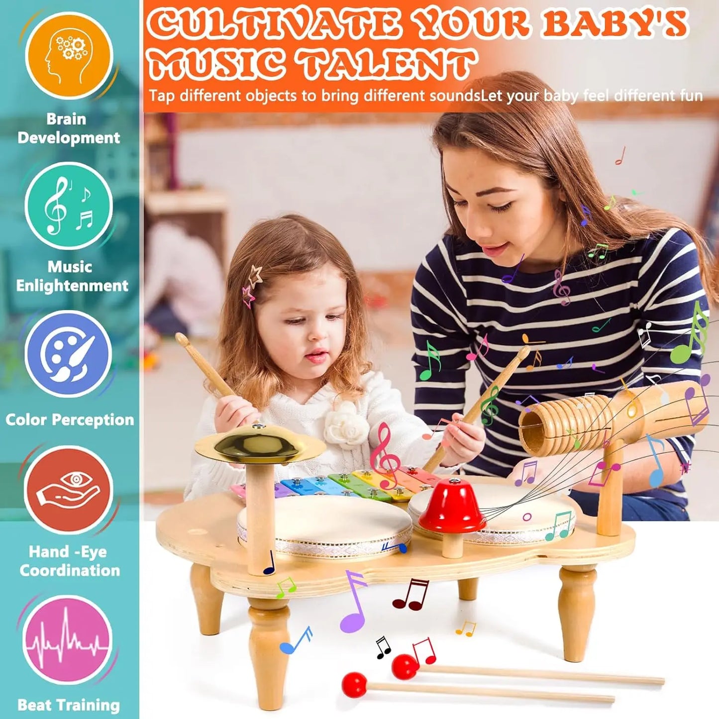 Holz Musik Spielzeug Für Babys kinder Multifunktionale Musik Klopfen Tisch Frühe Bildung Kinder Drum Set Musik Spielzeug Baby Geschenk