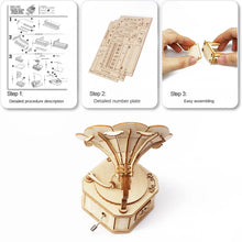 Lade das Bild in den Galerie-Viewer, 3D Holz Grammophon Spieluhr Puzzles Kits für Teenager Erwachsene Baumodelle Set Spielzeug DIY Montage Maschinenbau Weihnachtsgeschenk
