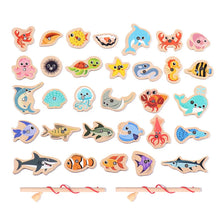 Lade das Bild in den Galerie-Viewer, Wooden Fishing Game Cartoon Marine Life Cognition Fish Rod Magnetic Toys for Children Early Educational Parent-child Interactive
