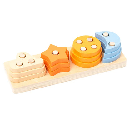 Montessori Wooden Educational Toys for Children 1 2Y Baby Shape Color Sorter Block Puzzles Toddler Large Geometric Stacking Toys