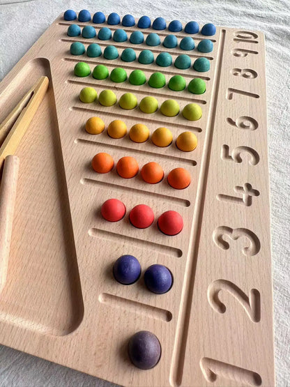 Montessori Sinnes Holzspielzeug Buche Caculate Halbtablett Hundert Brett mit Filzkugeln Alphabete Zahlen Kreatives Spielen