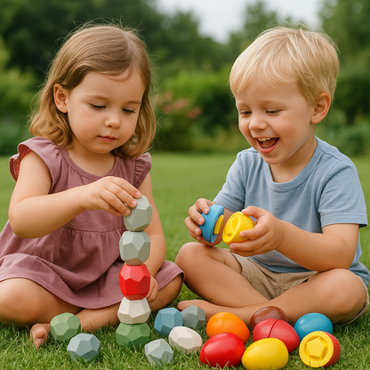 Buntes Balance & Stapelsteine Entdecker-Set aus Holz (2-in-1 Bundle)