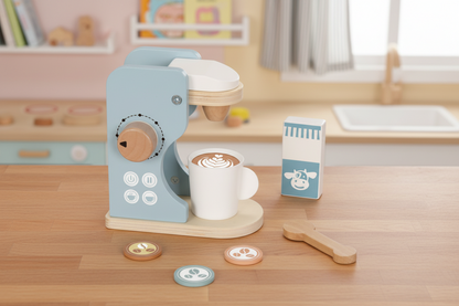 Mini Kaffeemaschine aus Holz für Kinder – Kaffee Set Spielzeug für die Spielküche