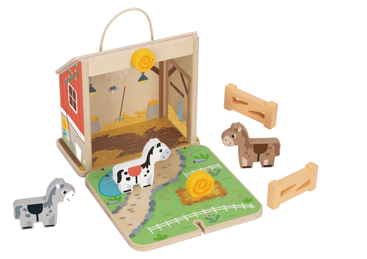 Pferdehof Spielset zum Aufklappen – Spielzeug Farm aus Holz für Kinder