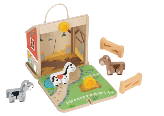 Pferdehof Spielset zum Aufklappen – Spielzeug Farm aus Holz für Kinder