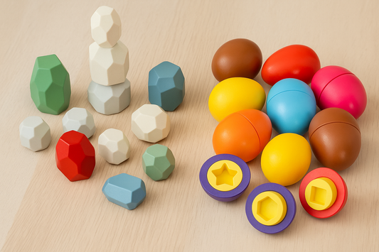 Buntes Balance & Stapelsteine Entdecker-Set aus Holz (2-in-1 Bundle)