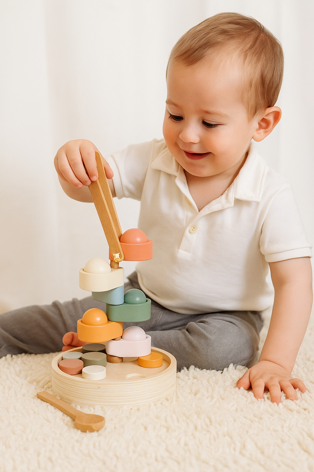 Montessori Holz Farbspiel – Farben Sortierspiel zum Stapeln & Zuordnen