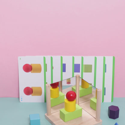 Kinder-Spiegel-Symmetrie-Spiel mit Holzbausteinen Geometrische Formen