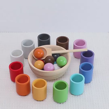 Montessori Holz-Ball-Zuordnungsspiel mit 12 Farben – Puzzle für Farberkennung & frühkindliche Bildung