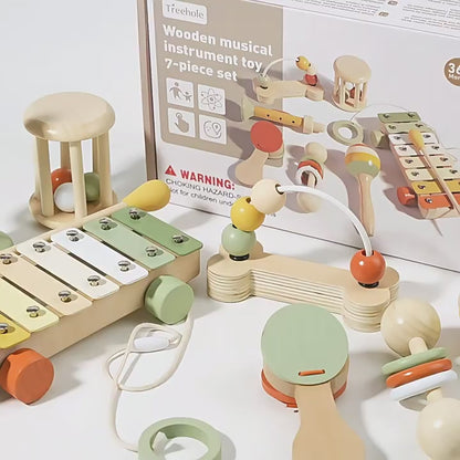 Musikspaß für Kinder – 7-teiliges Montessori Holz-Musikspielzeug-Set für frühes Lernen